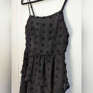 Black tiered MIAMI midi dress with black pom detail Size S